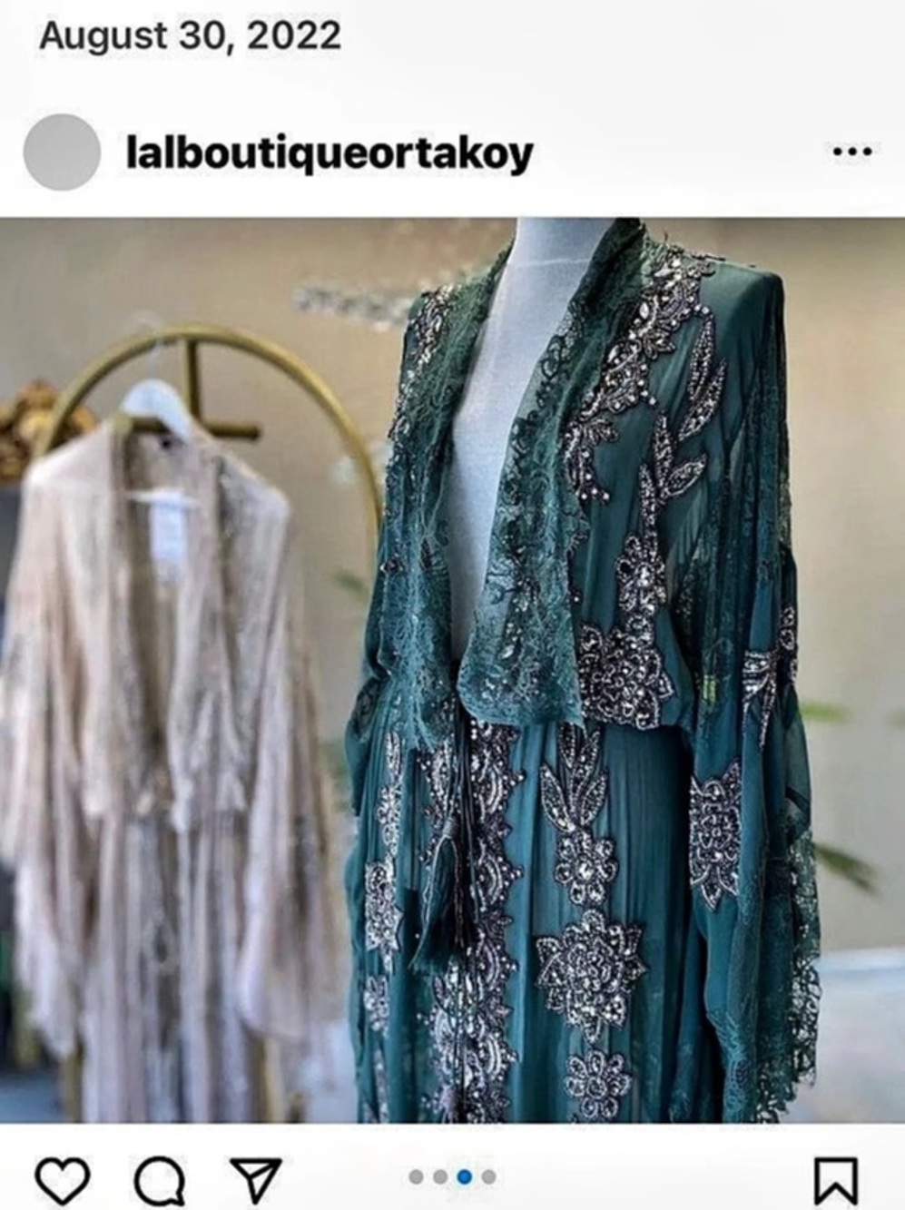 Green Floral Embellished Long open front dress/ cardigan